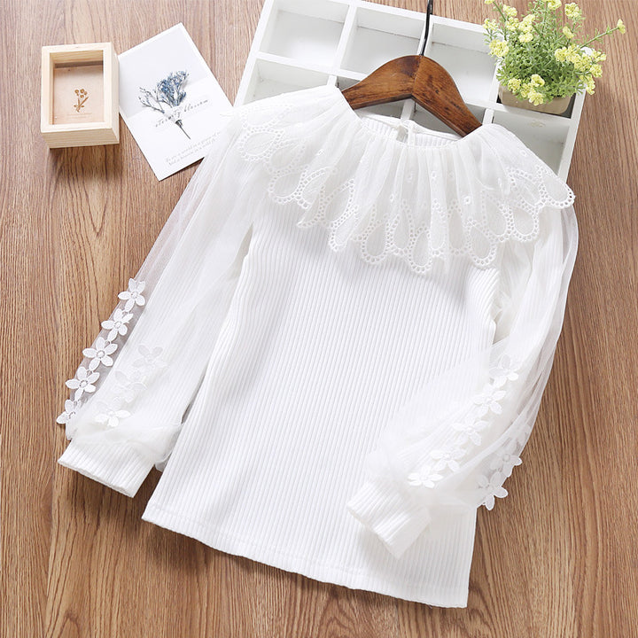 Damen elegante Bluse mit romantischem Tüllkragen und floralem Details Echo Archiv