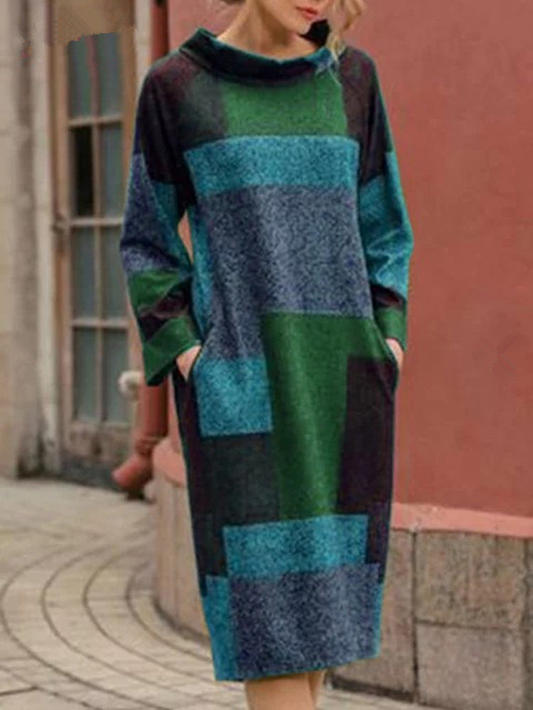 Damen Oversized Kleid mit geometrischem Patchwork-Design Echoarchiv