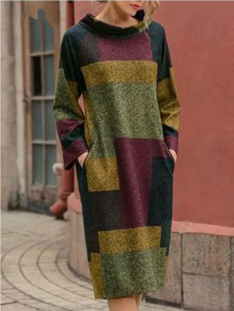 Damen Oversized Kleid mit geometrischem Patchwork-Design Echoarchiv