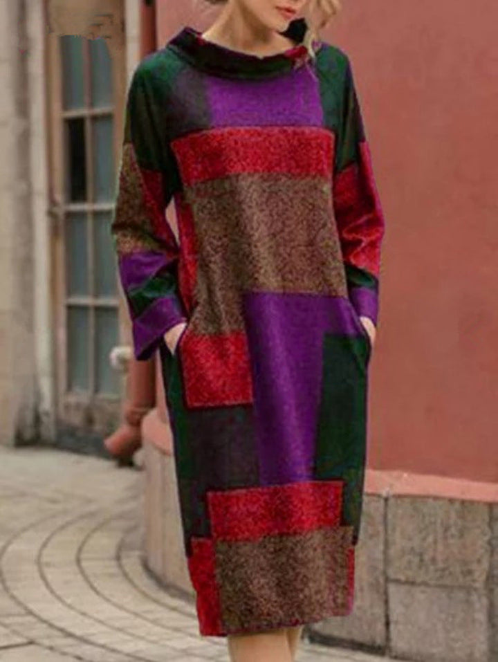 Damen Oversized Kleid mit geometrischem Patchwork-Design Echoarchiv