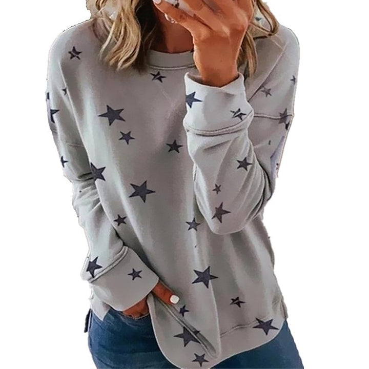 Damen nan locker geschnittenes Sternen-Print Sweatshirt mit Rundhalsausschnitt, verlängertem Rücken und seitlichen Schlitzen Echo Archiv