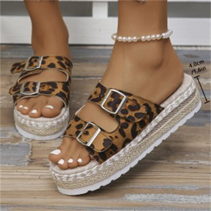 Echoarchiv | Sandalen mit Doppel-Schnalle und Leopardenmuster