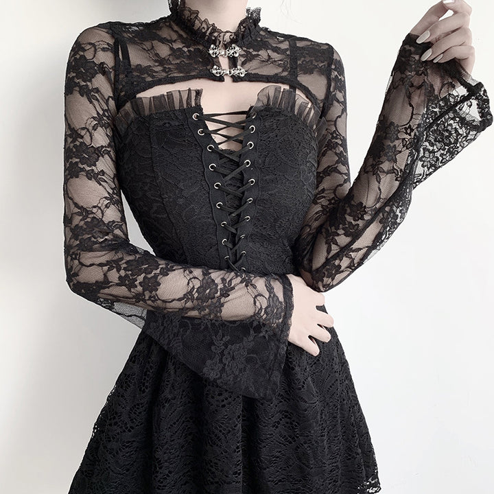Damen Spitzenoberteil mit eleganten langen Ärmeln Echo Archiv