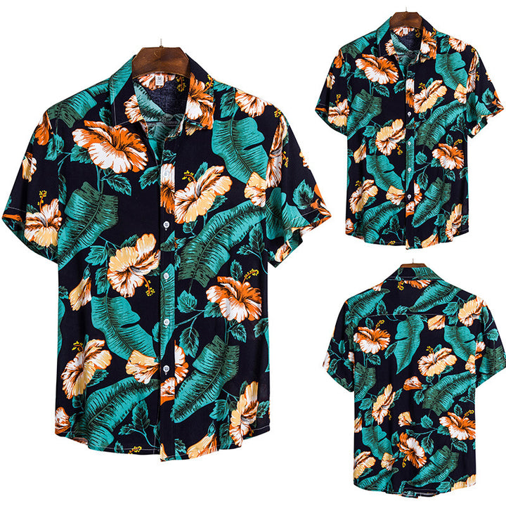 Herren Kurzarmhemd mit floralem Design und atmungsaktiver Baumwollqualität Echoarchiv