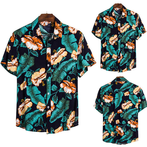 Herren Kurzarmhemd mit floralem Design und atmungsaktiver Baumwollqualität Echoarchiv