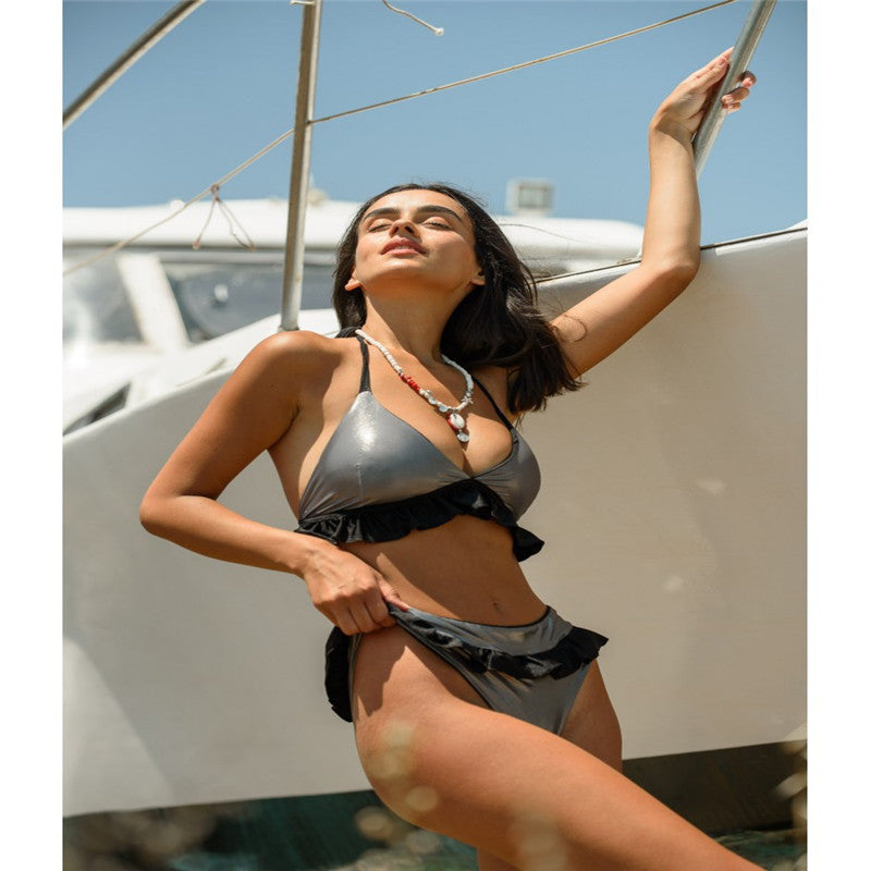 Damen Raffinierter Triangel-Bikiniset mit Volants Echo Archiv