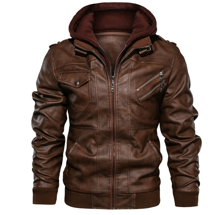 Premium Herren Lederjacke Mit Kapuze