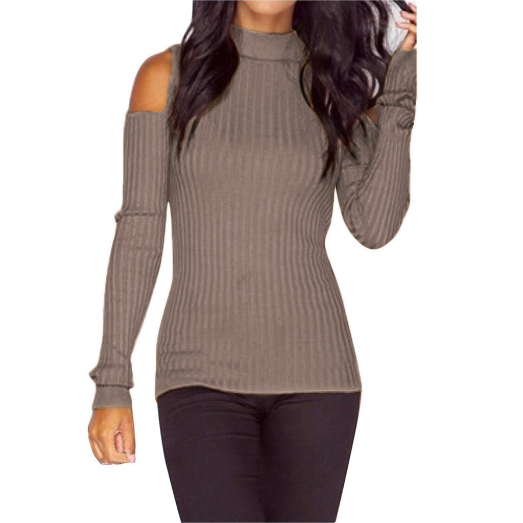 Damen Rippstrick-Top mit Stehkragen, Cut-Out-Schultern & taillierter Passform Echoarchiv