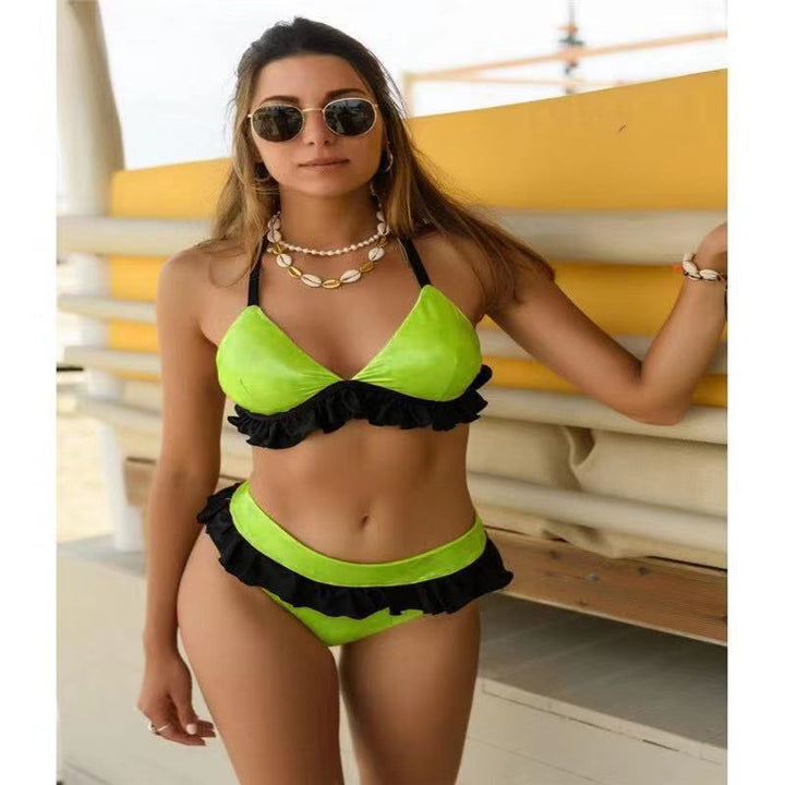Damen Raffinierter Triangel-Bikiniset mit Volants Echo Archiv