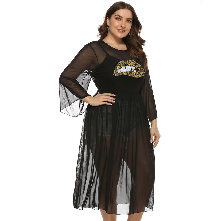 Damen transparenter Strandüberwurf mit animalischem Motiv Echo Archiv