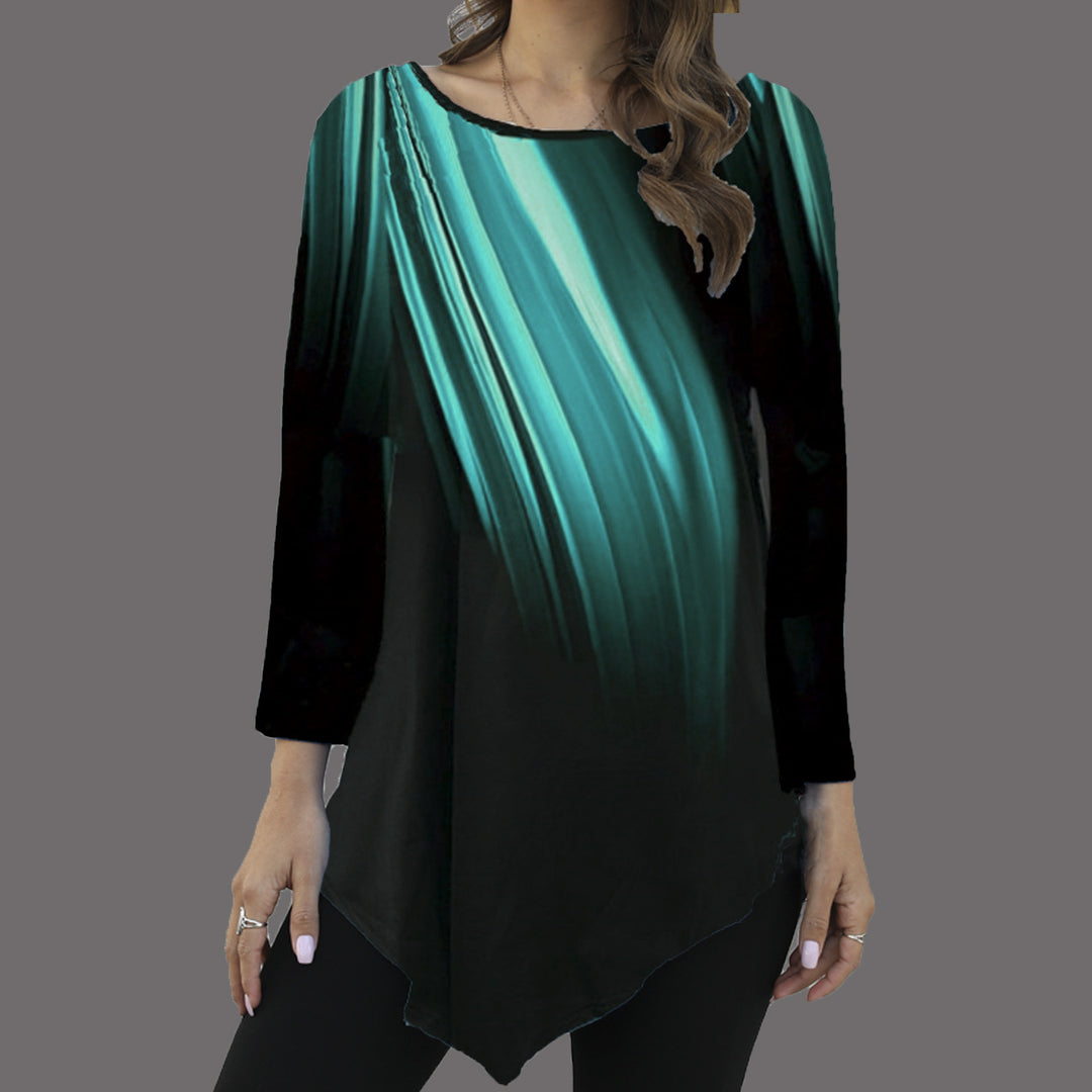 Damen Asymmetrische Tunika mit Zipfelsaum und abstraktem Verlaufprint – Avérine