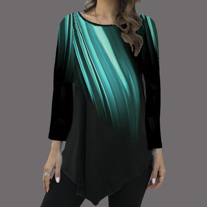 Damen Asymmetrische Tunika mit Zipfelsaum und abstraktem Verlaufprint – Avérine