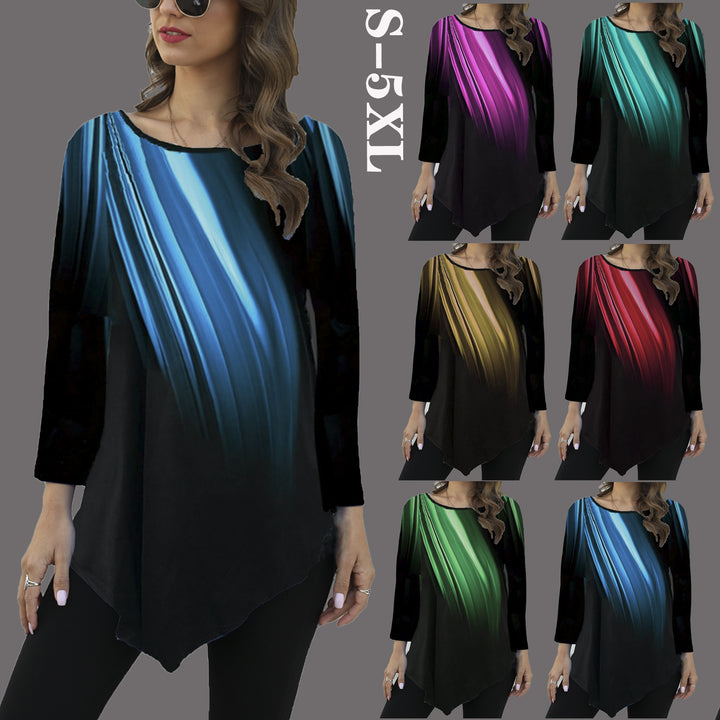 Damen Asymmetrische Tunika mit Zipfelsaum und abstraktem Verlaufprint – Avérine