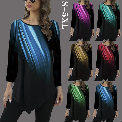 Damen Asymmetrische Tunika mit Zipfelsaum und abstraktem Verlaufprint – Avérine