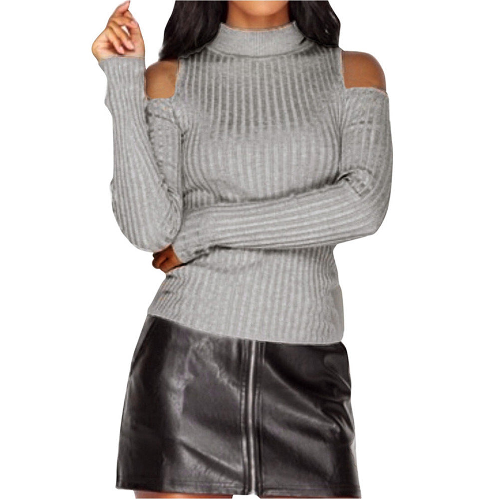 Damen Rippstrick-Top mit Stehkragen, Cut-Out-Schultern & taillierter Passform Echoarchiv