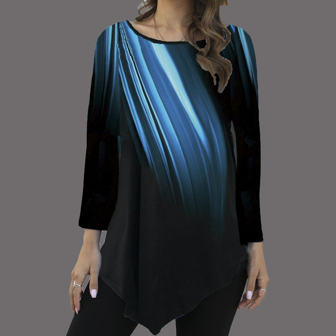 Damen Asymmetrische Tunika mit Zipfelsaum und abstraktem Verlaufprint – Avérine