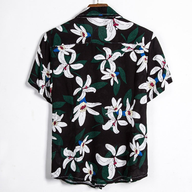 Herren Kurzarmhemd mit floralem Design und atmungsaktiver Baumwollqualität Echoarchiv