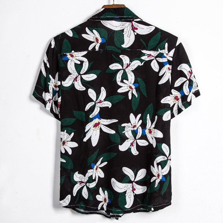 Herren Kurzarmhemd mit floralem Design und atmungsaktiver Baumwollqualität Echoarchiv