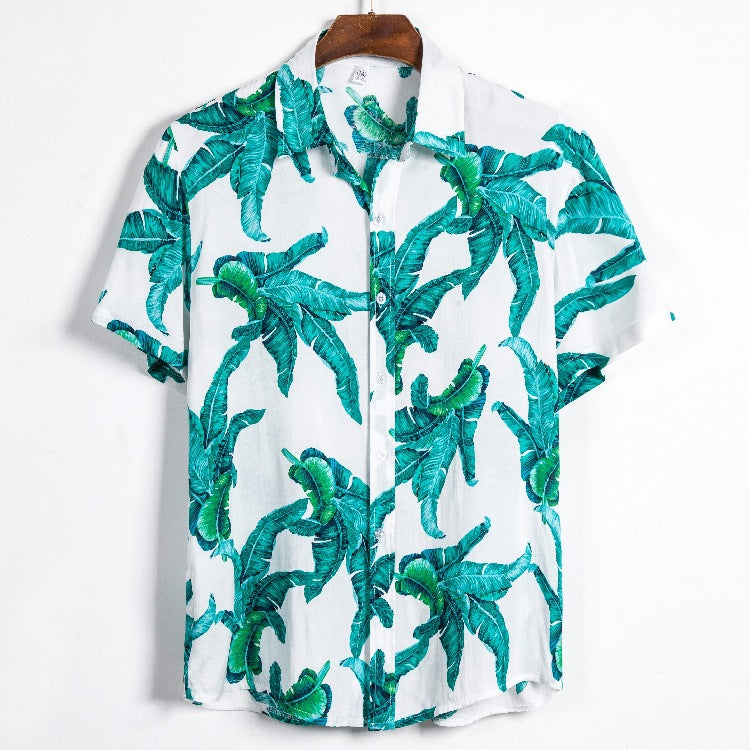 Herren Kurzarmhemd mit luftiger Passform und tropischem Pflanzenmuster Echoarchiv