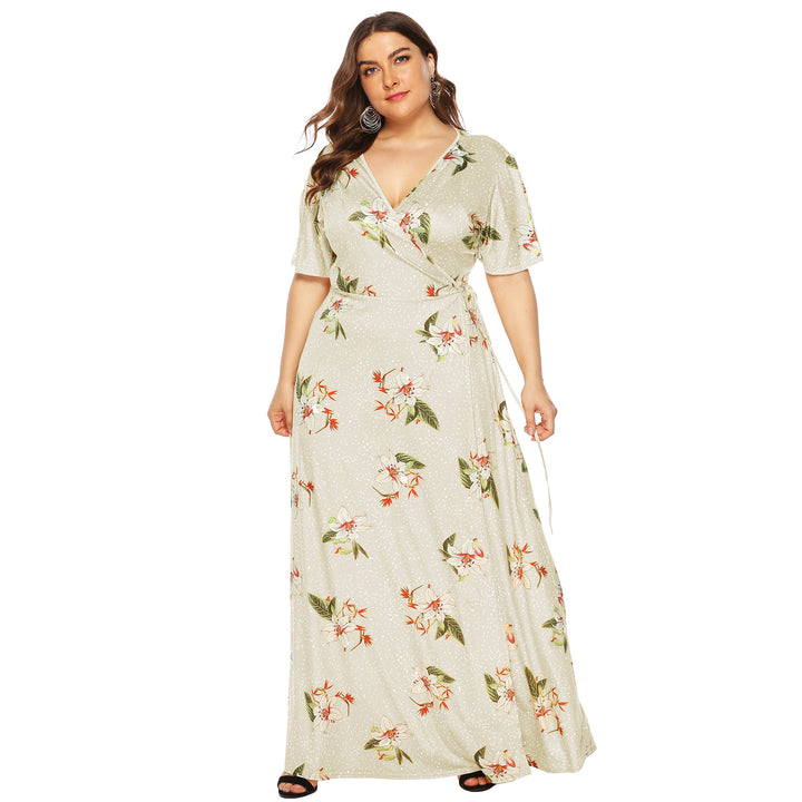 Damen Maxi-Kleid mit eleganten Flügelärmeln und tiefem V-Ausschnitt Echo Archiv