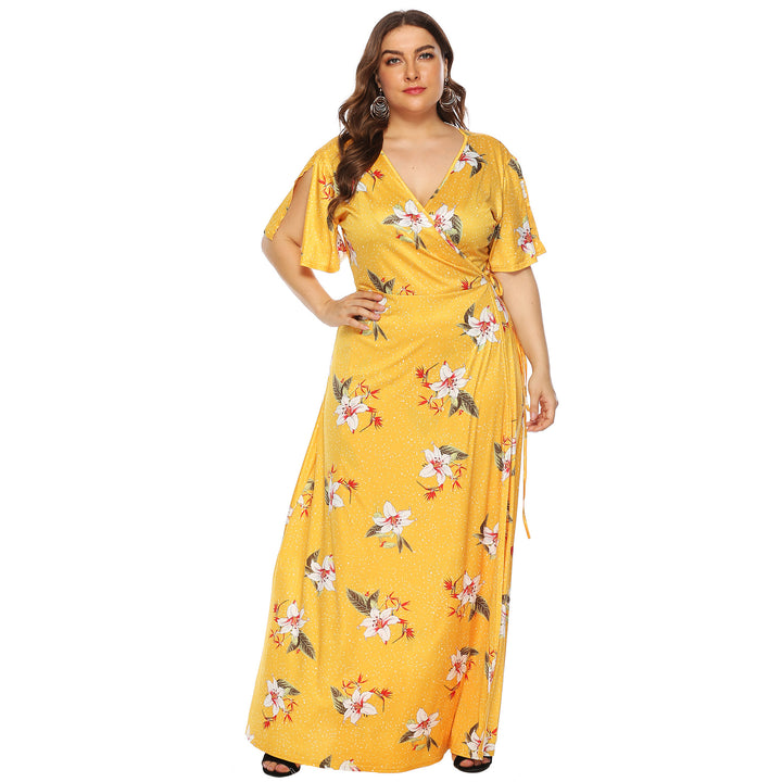 Damen Maxi-Kleid mit eleganten Flügelärmeln und tiefem V-Ausschnitt Echo Archiv