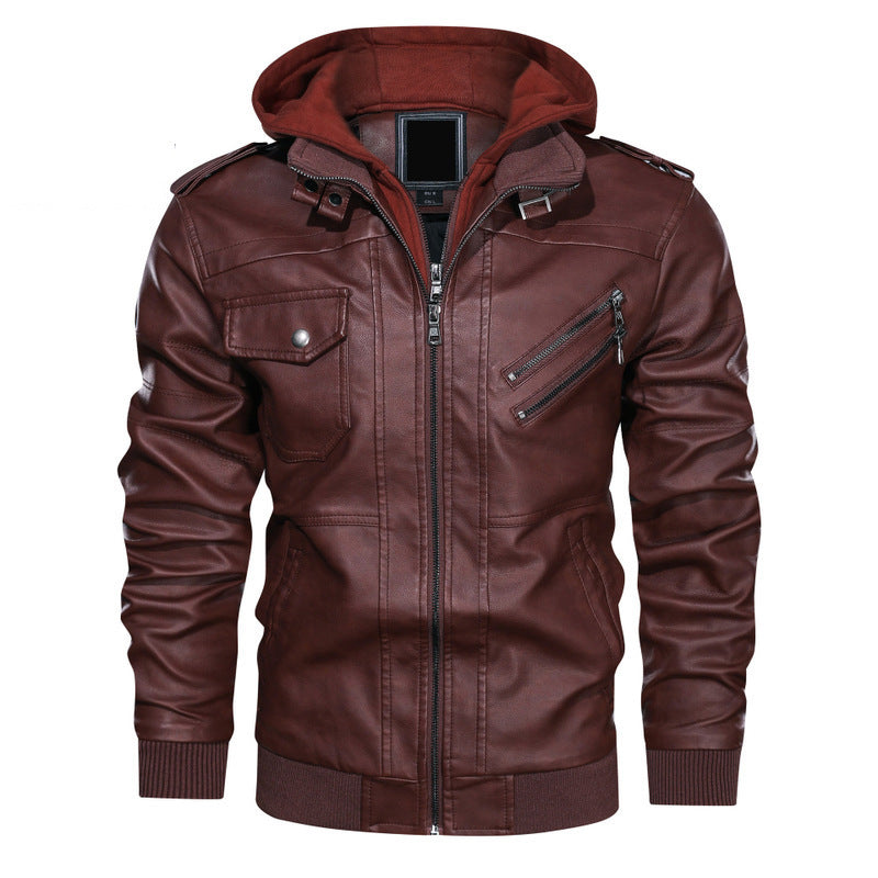 Herren stylische Kunstlederjacke mit Kapuze Echo Archiv