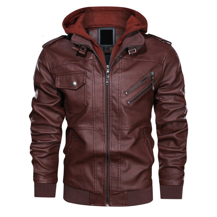 Herren stylische Kunstlederjacke mit Kapuze Echo Archiv