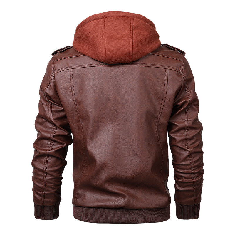 Herren Modische Lederjacke mit abnehmbarem Kapuzenpullover Echo Archiv