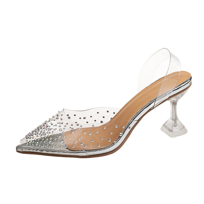 Damen nan PVC-Mule mit spitzer Kappe Strassbesatz Plexiglas-Absatz und gepolstertem Fußbett Echo Archiv