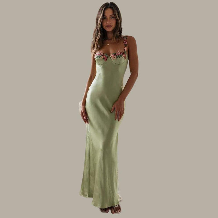 Echoarchiv | Besticktes Satin-Maxikleid mit Blumen für Damen