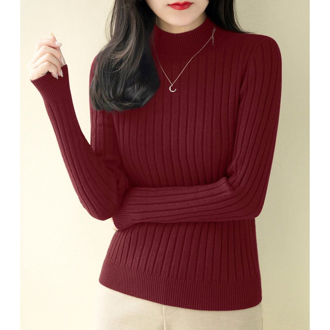 Damen-Strickpullover mit halbem Stehkragen, figurbetont