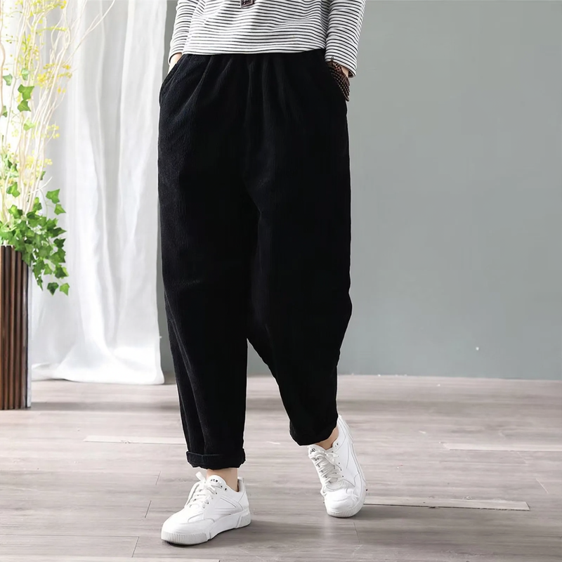 Gefütterte Cord-Haremshose für Damen, warm und bequem