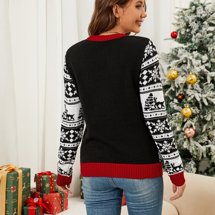 Damen-Weihnachtspullover mit Rentier-Jacquard-Muster