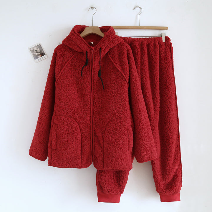 Lammfleece-Imitat Hausanzug-Set mit Kapuze für Paare