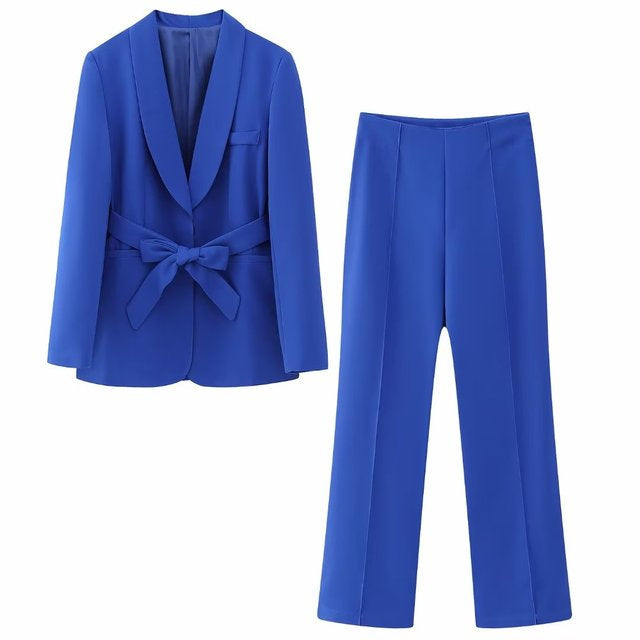 Echoarchiv | 2-Teiliger Damenanzug Eleganter Blazer mit Gürtel und Passender Hose