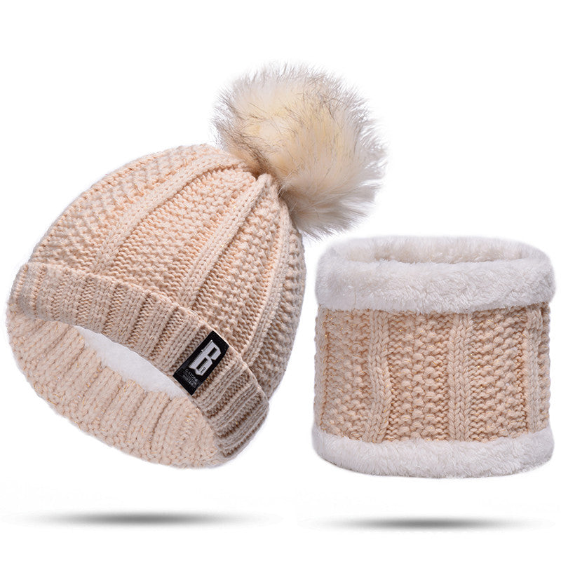 Strickmütze und Schal Set, gefüttert, für Herbst und Winter