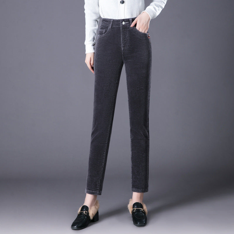 Kord-Hose, gerade geschnitten, High-Waist, gefüttert