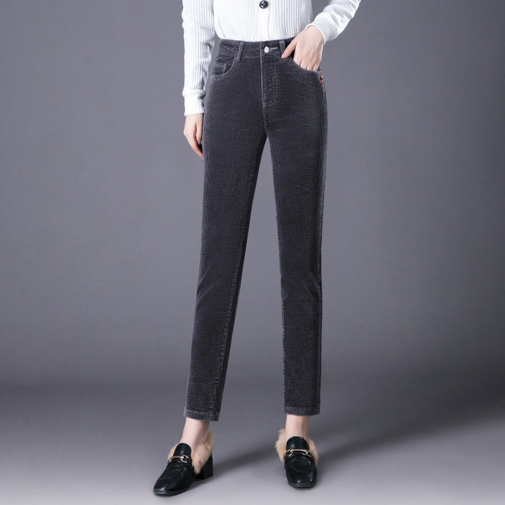 Kord-Hose, gerade geschnitten, High-Waist, gefüttert