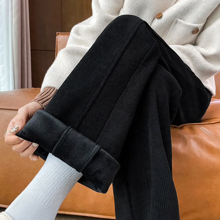 Damen-Cordhose, weit geschnitten, mit Lammfleece-Futter
