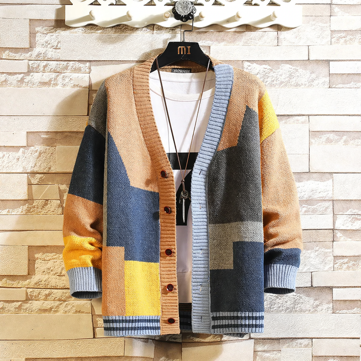 Herren Strickjacke, V-Ausschnitt, Design-Akzente