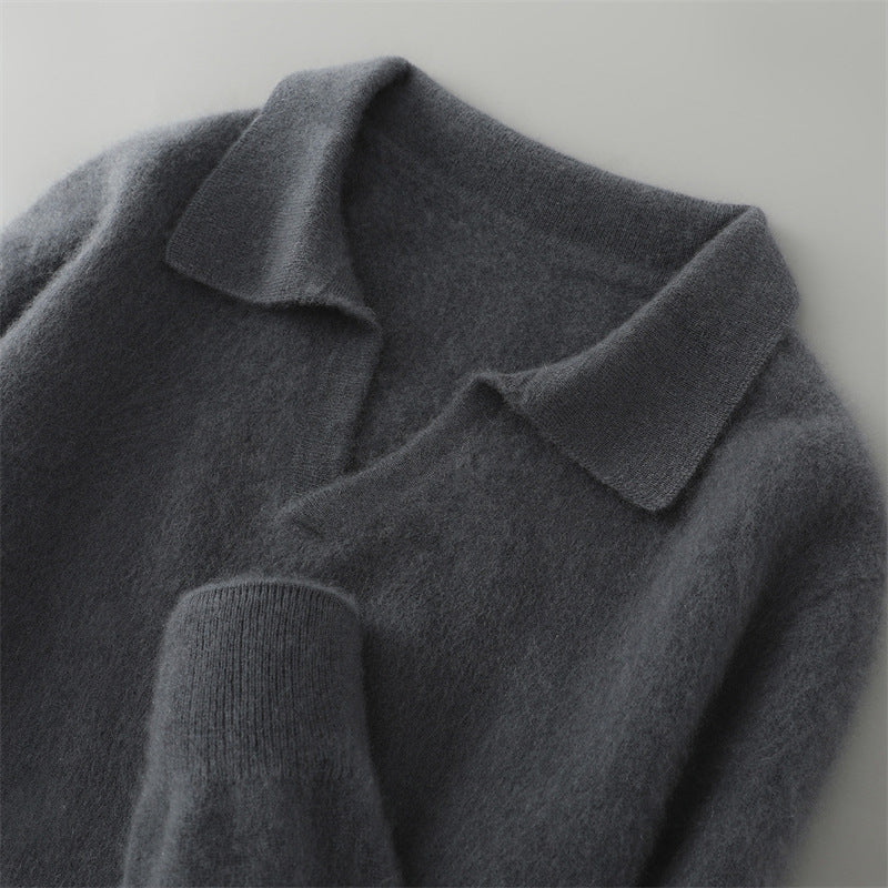 Herren-Wollpullover, Polo-Kragen, einfarbig