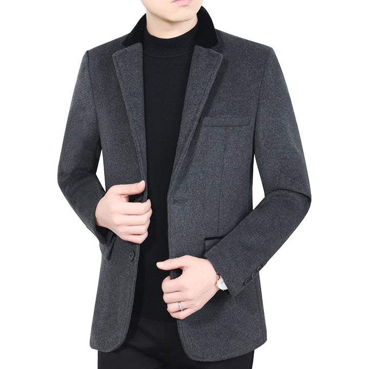 Herren Elegantes Wollmix-Sakko mit Samtkragen und taillierter Passform – Tianoro