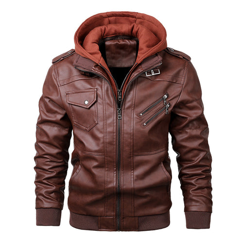 Herren Modische Lederjacke mit abnehmbarem Kapuzenpullover Echo Archiv