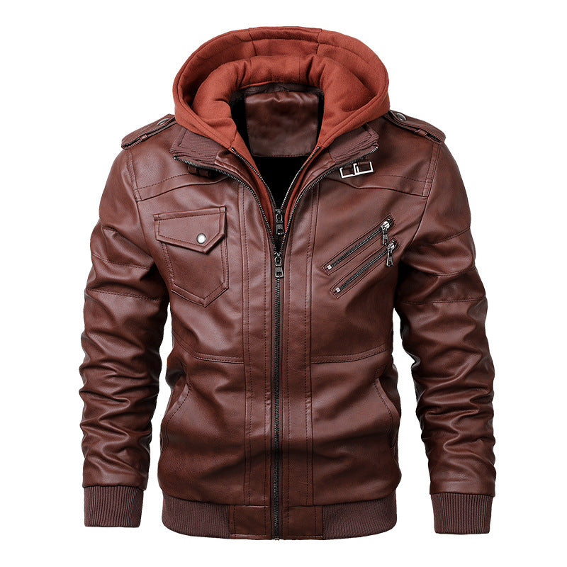 Herren Lässige Lederjacke mit Kapuze Echo Archiv