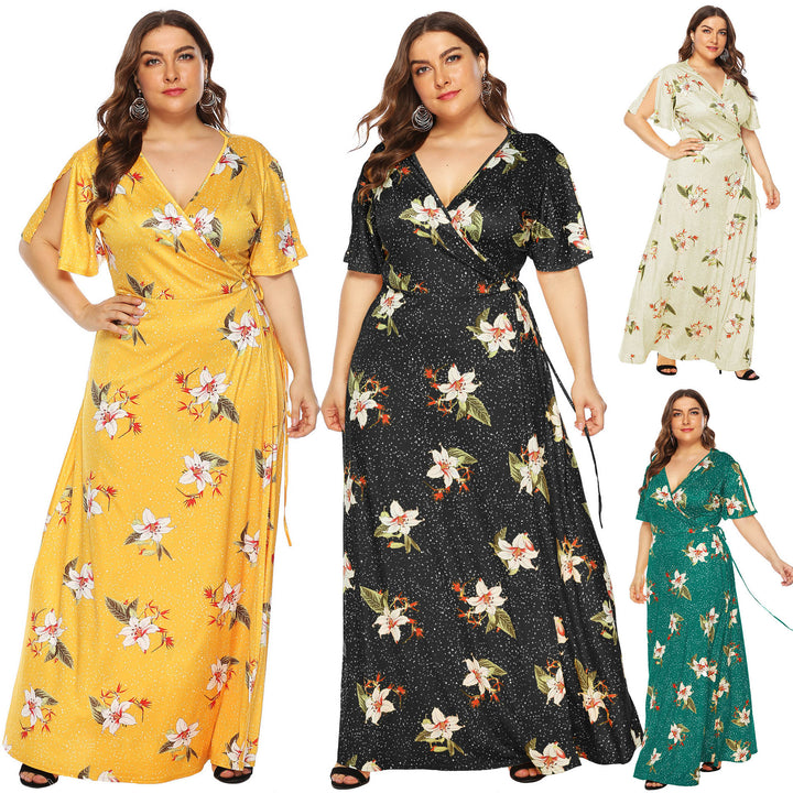Damen Maxi-Kleid mit eleganten Flügelärmeln und tiefem V-Ausschnitt Echo Archiv