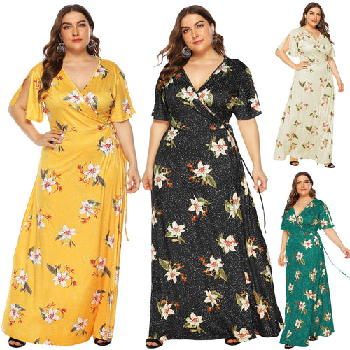 Damen Maxi-Kleid mit eleganten Flügelärmeln und tiefem V-Ausschnitt Echo Archiv