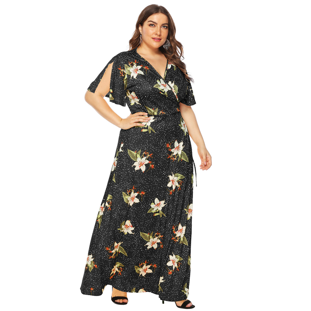 Damen Maxi-Kleid mit eleganten Flügelärmeln und tiefem V-Ausschnitt Echo Archiv