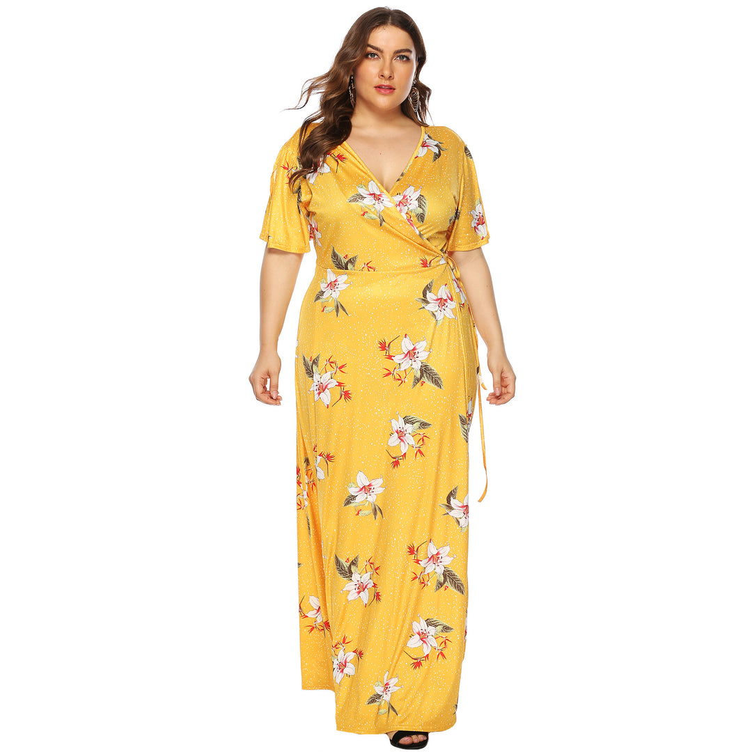Damen Maxi-Kleid mit eleganten Flügelärmeln und tiefem V-Ausschnitt Echo Archiv
