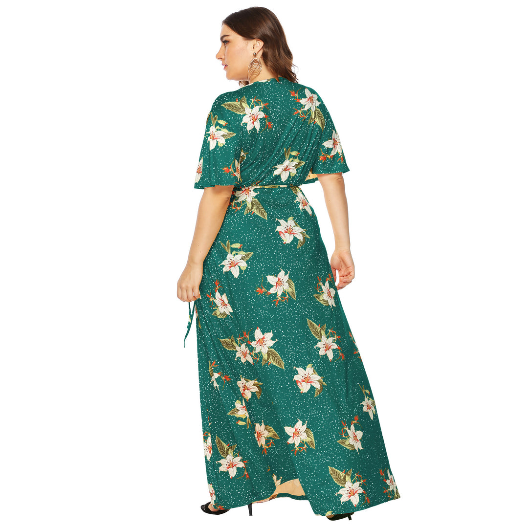 Damen Maxi-Kleid mit eleganten Flügelärmeln und tiefem V-Ausschnitt Echo Archiv