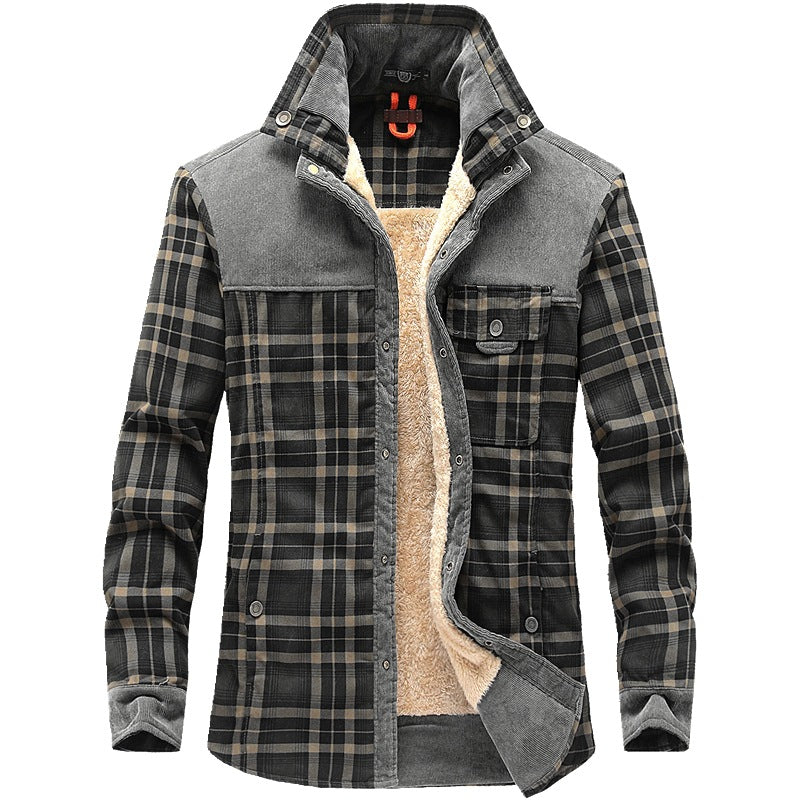Herren Gefütterte Karo-Hemdjacke mit Teddyfleece-Innenfutter und Cordbesatz – Taviero